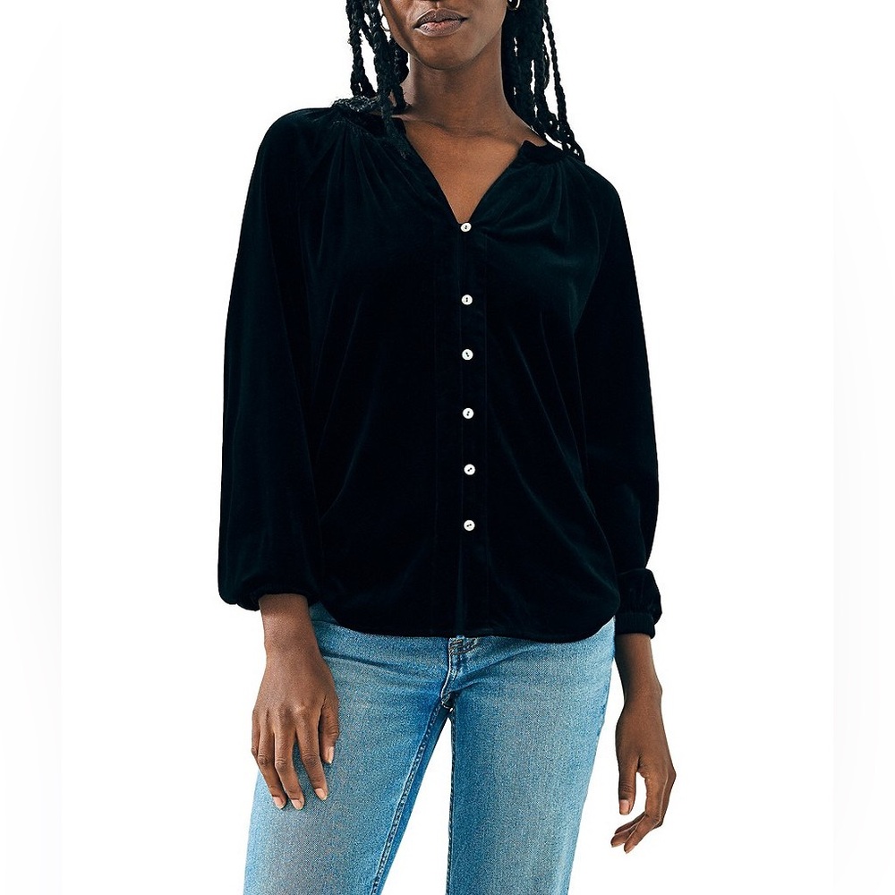 NWT Faherty Naomi Velvet Split V-Neck Button Down Shirt